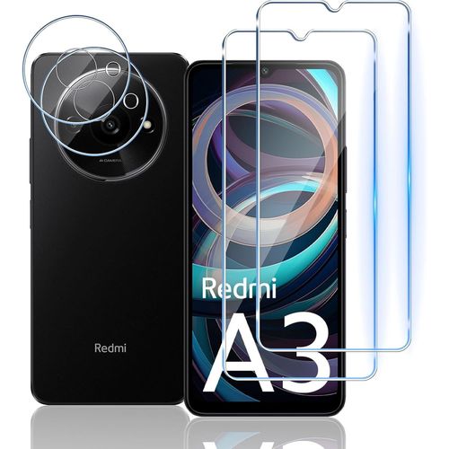 Verre Trempé Pour Xiaomi Redmi A3, 2 Pièces Protecteurs D'écran + 2 Pièces Caméra Arrière Protecteur, 9h Dureté, Anti-Rayures Sans Bulles Hd Film Vitre Protection Écran