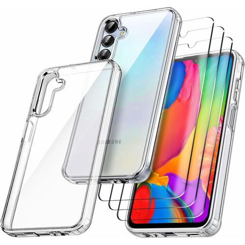 Samsung Galaxy A15 5g 4g Case, With 3 Armor Tempered Glass Films, Never Yellowing Military Standard, Shock Resistant And Scratch Resistant Protective Case Transparent