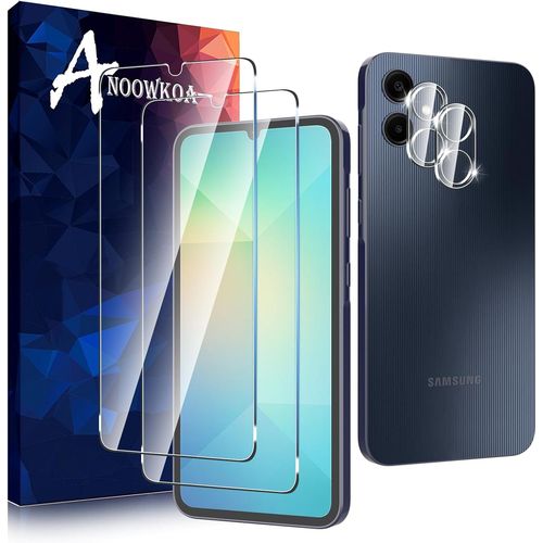 AER-Verre Trempé Samsung Galaxy A06 Transparent Film Protection Écran avec Caméra Arrière Protecteur sans Bulles, [2+2 Pièces] Facile à Installer