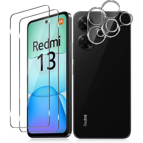 Verre Trempé Pour Xiaomi Redmi 13 4g/Poco M6 4g, 2+2 Pièces Protection D'écran Film Et Caméra Arrière Protecteur, 9h Dureté Film Haute Définition Sans Bulles