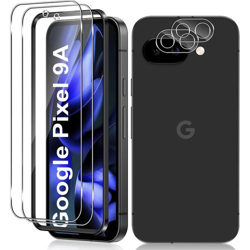 CAUC-Verre Trempé pour Google Pixel 9a, 2+2 Pièces Protection D'écran Film et Caméra Arrière Protecteur Avec Outils d'installation, 9H Dureté Haute Définition Sans Bulles
