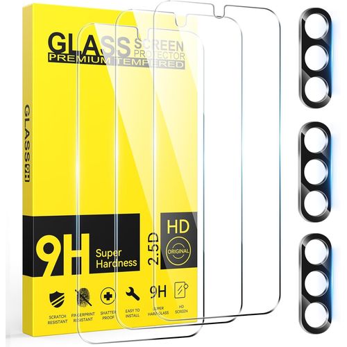 CAUC-3 Pièces Verre Trempé pour Samsung Galaxy A16 4G/5G avec 3 Pièces Caméra Arrière Protecteur, Ultra Résistant Film Protection écran, Sans Bulles Film Protection écran avec A16 5G 6.7