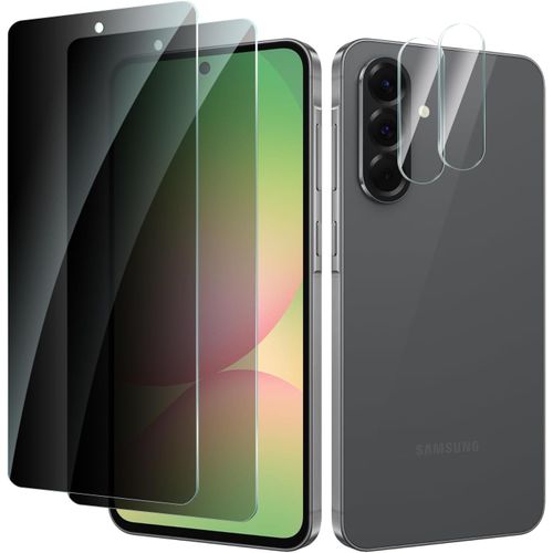 Pack 2 Protège-Écran Vie Privée + 2 Protège-Objectifs Pour Samsung Galaxy A56 ¿ Verre Trempé 9h 0,28 Mm, Anti-Espion, Hd, Anti-Traces, Bords 2.5d, Installation Sans Bulles