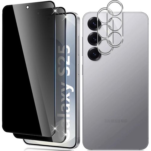 CAUC-Verre Trempé Anti Espion pour Samsung Galaxy S25, 2+2 Pièces Anti Spy Verre Trempé et Caméra Arrière Protecteur, Protection écran Film 9H Dureté Anti Rayures Sans Bulles
