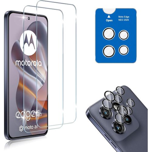 Cauc-Compatible Avec Motorola Moto Edge 50 Neo 2 Pièces Verre Trempé + 2 Pièces Caméra Arrière Protecteur, Ultra Hd Sans Bulles Anti-Huile 9h Dureté Anti-Rayure Protection Décran[Transparent]