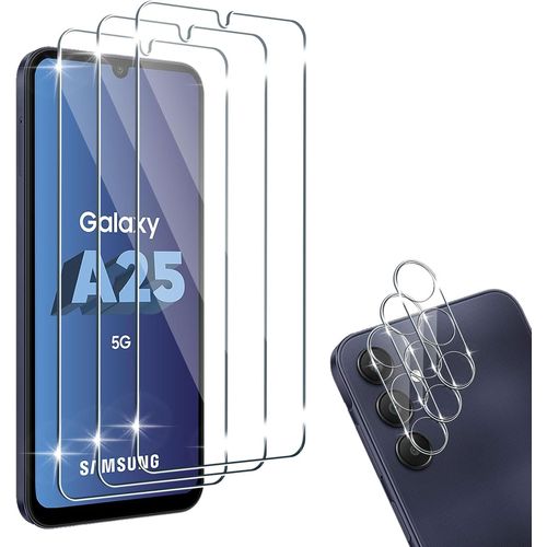 Sjzg-Compatible Avec Samsung Galaxy A25 5g 3 Pièces Verre Trempé + 3 Pièces Caméra Arrière Protecteur, 9h Dureté Hd Sans Bulles Anti-Huile Protection Décran + Caméra Arrière Protecteur