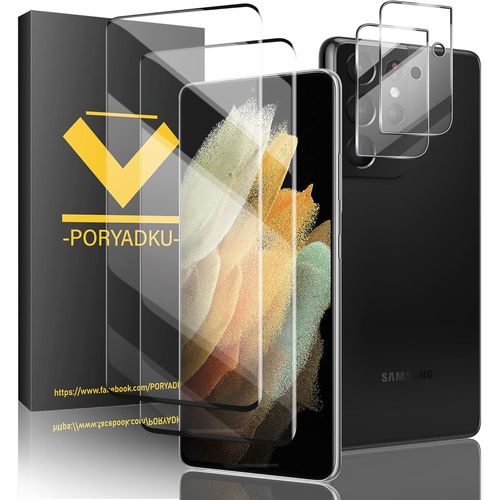 CAUC-[2+2 pièces] Verre Trempé Samsung Galaxy S21 Ultra Protection Ecran[6.8""]+Caméra Protecteur, Sensitive Fingerprint Touch, 3D Couverture Complète pour S21 Ultra 5G Tempered Glass