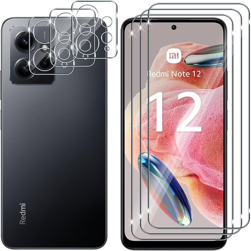 3+3 Pièces Pour Xiaomi Redmi Note 12 /Redmi Note 12 4g Verre Trempé Protecteurs D'écran Et Caméra Arrière Protection Écran,9h Dureté Anti-Rayures Sans Bulles Protection Film