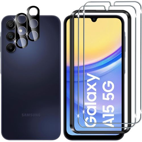 Pour Samsung Galaxy A15 4g&5g Verre Trempé, 2+2 Pièces Protection Écran+ Caméra Arrière Protecteur Film (Noire), 9h Dureté Hd Anti-Rayures Sans Bulles Vitre Trempé Protecteurs D'écran