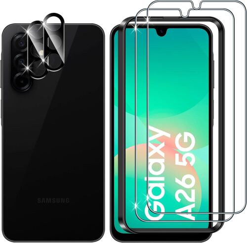 JGD-Verre Trempé pour Samsung Galaxy A26 5G, 2+2 Pièces Protection écran + Caméra Arrière Protecteur Film (Noire), 9H Dureté HD Sans Bulles Anti-Rayures Vitre Trempé Protecteurs d'écran