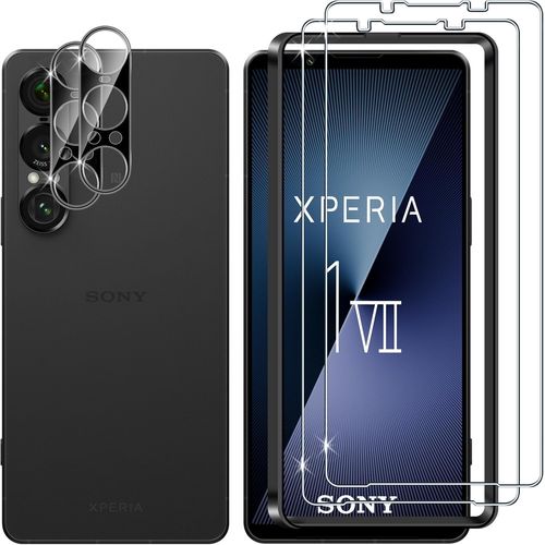 CAUC-pour Sony Xperia 1 VII Verre Trempé + Caméra Arrière Protecteur (Noir), [2 + 2 Pièces] Anti-Rayures Protection écran, Sans Bulles Vitre Trempé, Couverture Complète Protecteurs d'écran