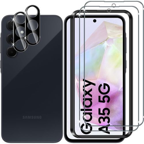 Pour Samsung Galaxy A35 5g Verre Trempé, 2+2 Pièces Protection Écran + Caméra Arrière Protecteur Film (Noire), 9h Dureté Hd Sans Bulles Anti-Rayures Vitre Trempé Protecteurs D'écran