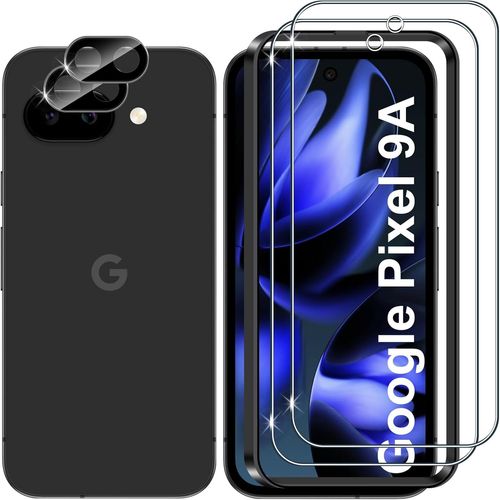 CAUC-pour Google Pixel 9a Verre Trempé, 2+2 Pièces Protection écran + Caméra Arrière Protecteur Film (Noire), 9H HD Anti-Rayures Vitre Trempé Protecteurs d'écran