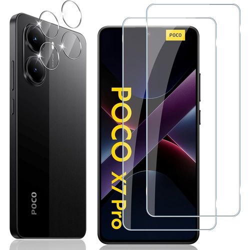 CAUC-Verre Trempé pour Xiaomi Poco X7 Pro 5G, 2 Pièces Protection écran Film avec 2 Pièces Caméra Arrière Protecteur, Dureté 9H Film Objectif Ultra HD Vitre Trempé