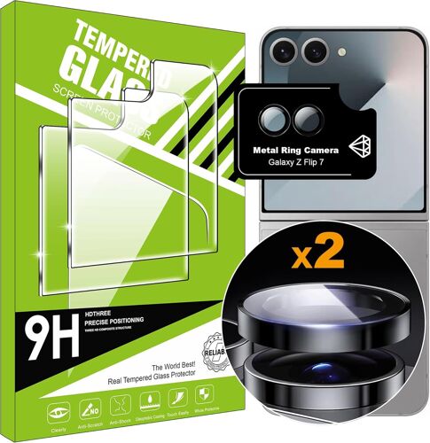 JGD-Verre Trempé pour Samsung Galaxy Z Flip 7 [2+1 Pièces] Caméra Arrière Protecteur Film + HD Protecteur d'écran Verre Trempé