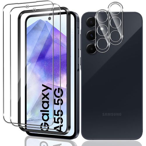 CAUC-Verre Trempé pour Samsung Galaxy A55 5G, 2+2 Pièces Protection D'écran Film et Caméra Arrière Protecteur, 9H Dureté Haute Définition Sans Bulles Résistant aux rayures