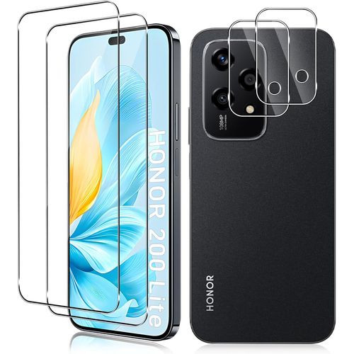 CAUC-Verre Trempé pour Honor 200 Lite 5G, 2+2 Pièces Protection D'écran Film et Caméra Arrière Protecteur, 9H Dureté Film Haute Définition Sans Bulles