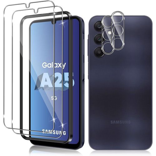 Tempered Glass For Samsung Galaxy A25 5g And Rear Camera Protector, 2+2 Pieces Screen Protector Film, 9h Hardness High Definition Bubble-Free Scratch Resistant