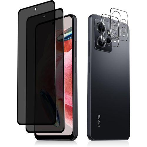 Anti-Spy Tempered Glass + Rear Camera Protector For Xiaomi Note 12 4g, [2 + 2 Pieces] 9h Hardness Anti-Peeping Screen Protector, Privacy Tempered Glass For Xiaomi Note 12 4g