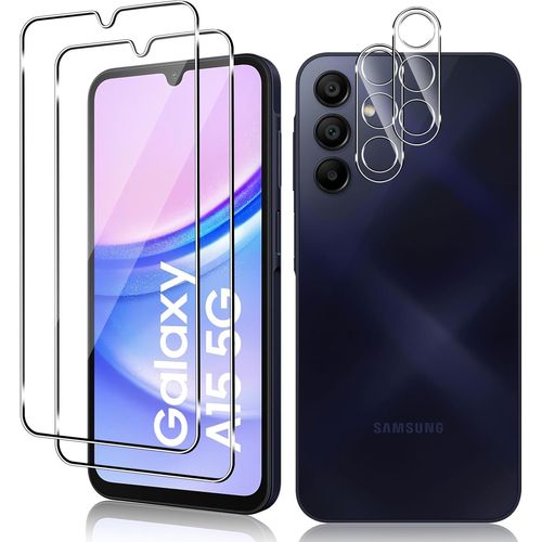 Verre Trempé Pour Samsung Galaxy A15 5g/4g, 2+2 Pièces Protection D'écran Film Et Caméra Arrière Protecteur, 9h Dureté Haute Définition Sans Bulles