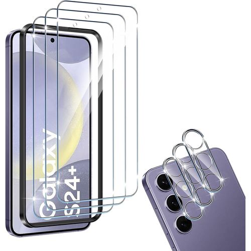 Protection Compatible Avec Samsung Galaxy S24 Plus Verre Trempé Avec Outil D'alignement Facile, 3 Protection Décran + 3 Caméra Protecteur, 9h Dureté Verre Protection + Caméra Protection