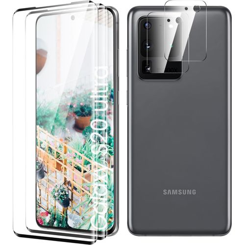Verre Trempé Pour Samsung Galaxy S20 Ultra Plein Écran, Affaire Classée Protection Écran, Bord À Bord, Sans Bulle, Anti-Scratch, 2 Pièces Verre Trempé + 2 Pièces Caméra Protection Écran