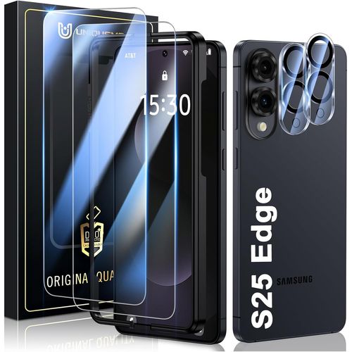 CAUC-pour Samsung Galaxy S25 Edge Verre Trempé - 2 Pièces Protection Ecran 2 Pièces Verre Trempé Protection d'objectif, Compatible avec ID d'empreintes Digitales