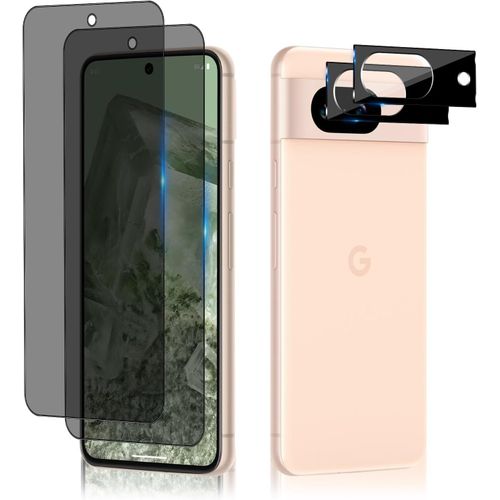 [2 + 2 Pièces Anti-Espion Verre Trempé + Caméra Arrière Protecteur Compatible Avec Google Pixel 8a 5g, 9h Dureté Anti-Peeping Protection D'écran Pour Google Pixel 8a 5g