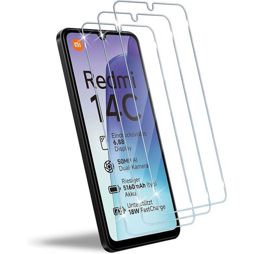 CAUC-Verre Trempé Compatible avec Xiaomi Redmi 14C 4G/Poco C75, 3 Pièces 9H Dureté Protection Écran, Anti-rayure, Ultra HD, Sans Bulles, Film Protection D'écran - Transparent