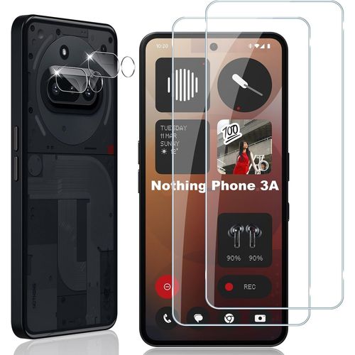 CAUC-Verre Trempé pour Nothing Phone 3A 5G, 2 Pièces Protection écran Film avec 2 Pièces Caméra Arrière Protecteur, Dureté 9H Film Objectif Ultra HD Vitre Trempé