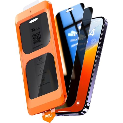 Verre Trempé Anti Espion Pour Iphone 14 Pro 6,1 Pouces,Véritable Anti-Espion À 25°,Dépoussiérage Automatique,Sans Bulles,9h,Coques De Téléphone Compatibles,2 Pièces