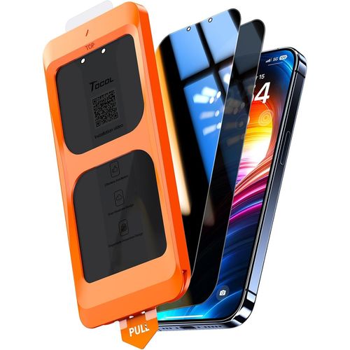 CAUC-Verre Trempé Anti Espion pour iPhone 13 Pro Max/iPhone 14 Plus, Véritable Anti-Espion à 25°, Dépoussiérage Automatique, Sans Bulles, Dureté 9H, Coques de Téléphone Compatibles, 2 Pièces