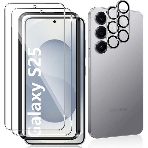 CAUC-2 Pièces Verre Trempé pour Samsung Galaxy S25 5G, 2 Pièces Caméra Arrière Protecteur,9H Dureté/Anti-Rayures/Sans Bulles/Résistant,Protection écran