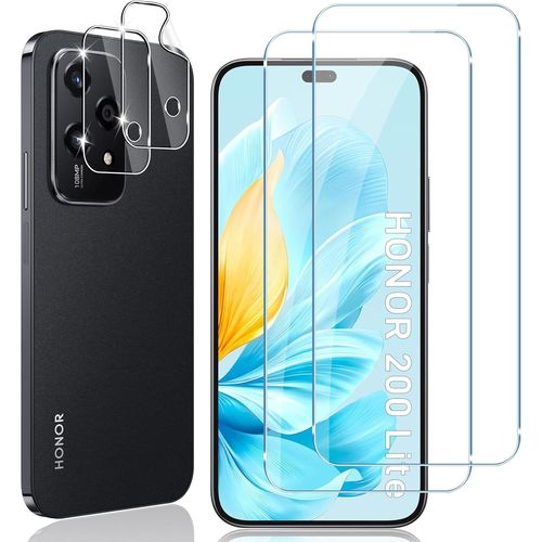 CAUC-Verre Trempé pour Honor 200 Lite, 2 Pièces Protection écran Film avec 2 Pièces Caméra Arrière Protecteur, Dureté 9H Film en sans Bulles,Ultra HD Vitre Trempé