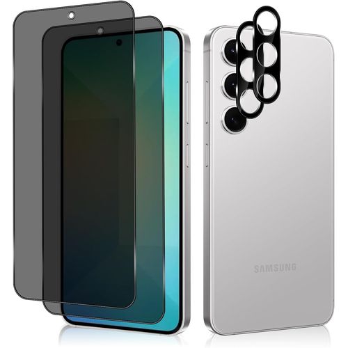 CAUC-[2 + 2 Pièces Anti-Espion Verre Trempé + Caméra Arrière Protecteur Compatible avec Samsung Galaxy S25 5G, 9H Dureté Anti-Peeping Protection D'écran pour Samsung Galaxy S25 5G