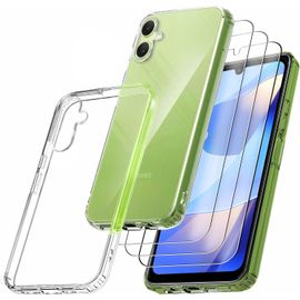 CAUC-Coque pour Samsung Galaxy A05S 5G, avec 3 Films de Verre Trempé Armor, ne jaunissant jamais Norme Militaire, résistante aux Chocs et aux Rayures Coque de Protection Transparent