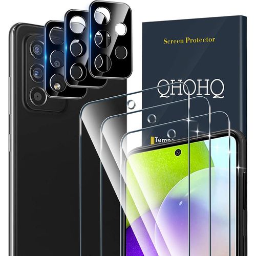 3 Pièces Protection Écran Pour Samsung Galaxy A52 4g / A52 5g / A52s 5g Avec 3 Pièces Caméra Protection Écran, Verre Trempé Membrane,9h Dureté, Hd, Anti-Rayures, Sans Bulles, Installation Facile
