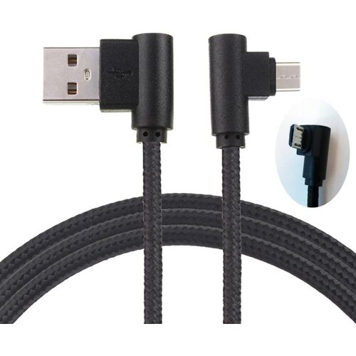 JGD-Long Angle Droit Micro Câble USB, Nylon Tressé 90 Degré USB A à Micro B Charge & Data Sync Câble - 2m - Noir