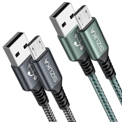 KALANKA-Câble Micro USB [2M/Lot de 2] Chargeur Micro USB, Nylon Tressé 3A Chargeur Rapide Micro Usb Compatible pour Android, Samsung S7 S6 Edge J3 J5 J7,Redmi Note 5 6 Pro, Wiko, Huawei, Kindle,LG