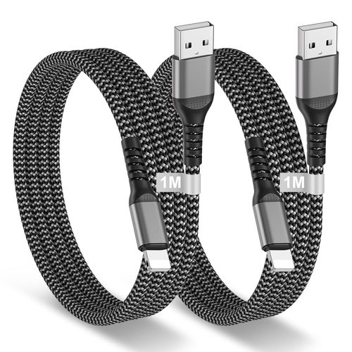 Cable Iphone 1M+1M Lot De 2, Certifié Mfi Nylon Cordon Cable Lightning Pour Iphone 14/13/12/11/Pro Max/X/8/7/6/5/Se,Ipad, Usb Lightning Fil Pour Apple Charge Rapide