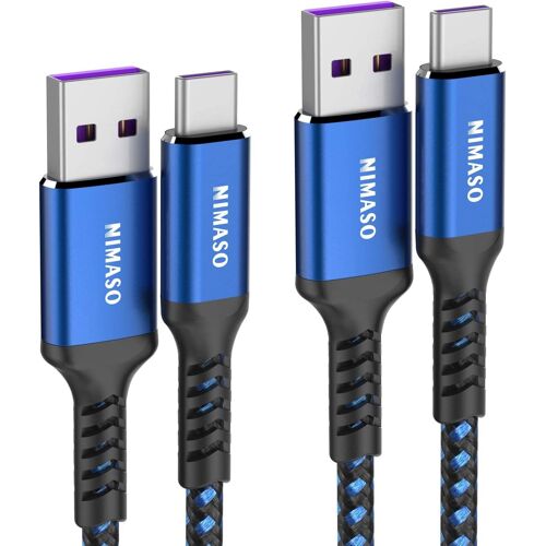 Huawei Câble USB Type C 5A[Lot de 2], Huawei Supercharge Câble USB C 40W Compatible avec Huawei P30 Pro,P20 Pro,Mate 20 Pro,Mate 10 Pro,P10 Plus,Mate 9 Pro,Honor Note 10,Honor 10 (2M+2M, Bleu)