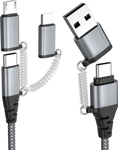 JGD-Câble Multi USB Universel, Câble Charge Rapide Sync USB C/USB A vers Phone/USB C/Micro 60W 3A PD 3.0 Compatible avec Phone Huawei HTC Laptop Tablette LG Galaxy Sony Android Smartphones etc