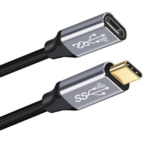 KAL-Câble d'extension de données mâle vers femelle 10 Gbit/s 100 W USB 3.1 USB-C Type C Connecteur droit avec manchon pour ordinateur portable 2 m