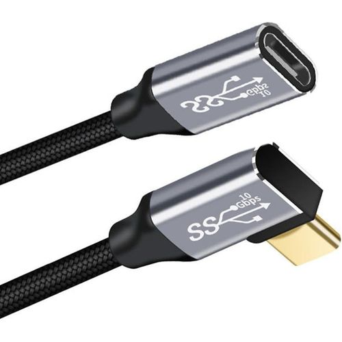 TIANYI-Câble d'extension USB-C USB 3.1 type C mâle vers femelle coudé à gauche et à droite 10 Gbit/s 100 W avec manchon pour ordinateur portable 3 m