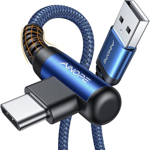 Lot de 2 câbles USB C de charge rapide - 3,1 A - Angle droit - en nylon tressé durable - Compatible avec Galaxy S10, S9, S8 Plus, S21, Note 10, 9, 8, LG - 2 m (bleu)