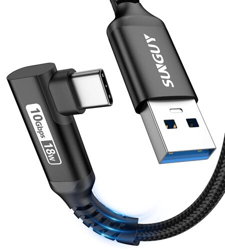 TRAHOO-Câble USB C, [2 Pièces 1m] Câble USB C 90 Degrés Angle Nylon USB vers USB C Compatible avec iPhone 16/15 Pro Max, Galaxy S24/S23/S22, P30 Lite-Noir