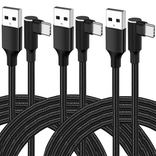 TRAHOO-Câble USB C à Angle Droit [3Pack 1.8m/6ft] Charge Rapide 3A Nylon Tressé, Durable et Flexible, Câble Chargeur USB vers USB C pour Samsung Galaxy S22 S21 S20 S10, iPhone 15 16, Google Pixel, Xi