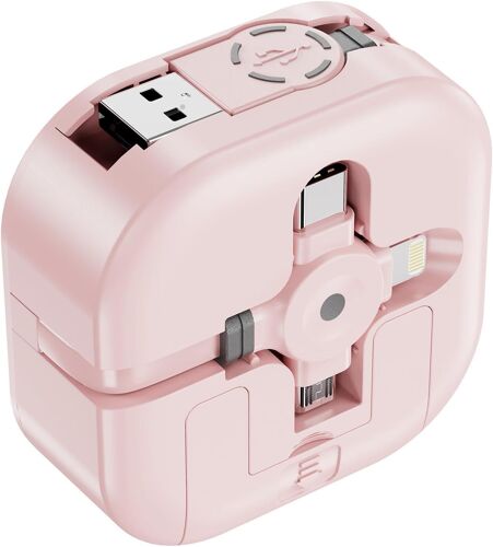 Câble de Charge Multi,Câble de Charge Multi de 1,2m,Câble USB Rétractable,Chargeur Multi 3-en-1,Charge Rapide Port avec Lightning/Type-C/Micro-USB pour Téléphone Portable,iPhone,Galaxy,PS,Tablette