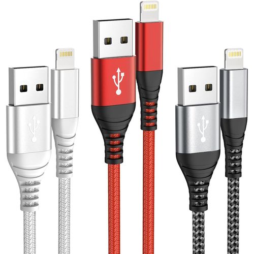 TWQ-Cable iPhone Chargeur iPhone 2m/Lot de 3, Cable Lightning USB MFi Certifié, Nylon Tressé Cordon iPhone Fil iPhone 2m pour 14 Pro Max 13 12 11 XR XS X 8 7 6 Plus SE