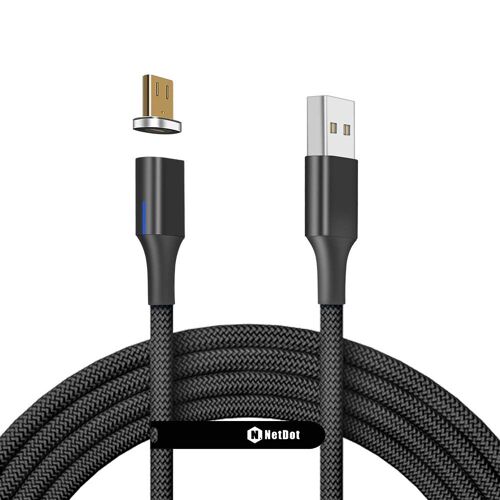 KAL-NetDot Gen10 Micro USB Câble de Charge Rrapide Magnétique en Nylon Tressé avec Del Latérale Compatible avec Périphérique Android(2m / 1 Pack Noir)